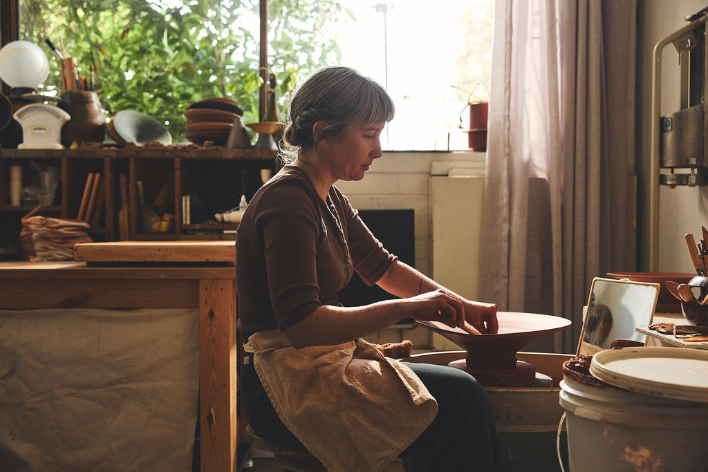 Belinda Wiltshire working at her ceramic wheel